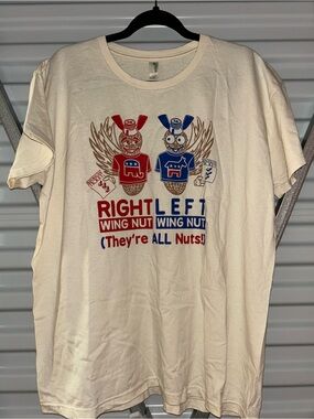 Y2K Political Graphic Tee - Red & Blue Cartoon Design